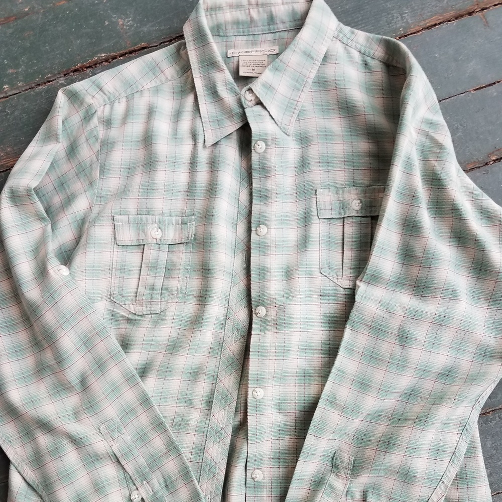 EXOFFICIO plaid green/turquoise blouse